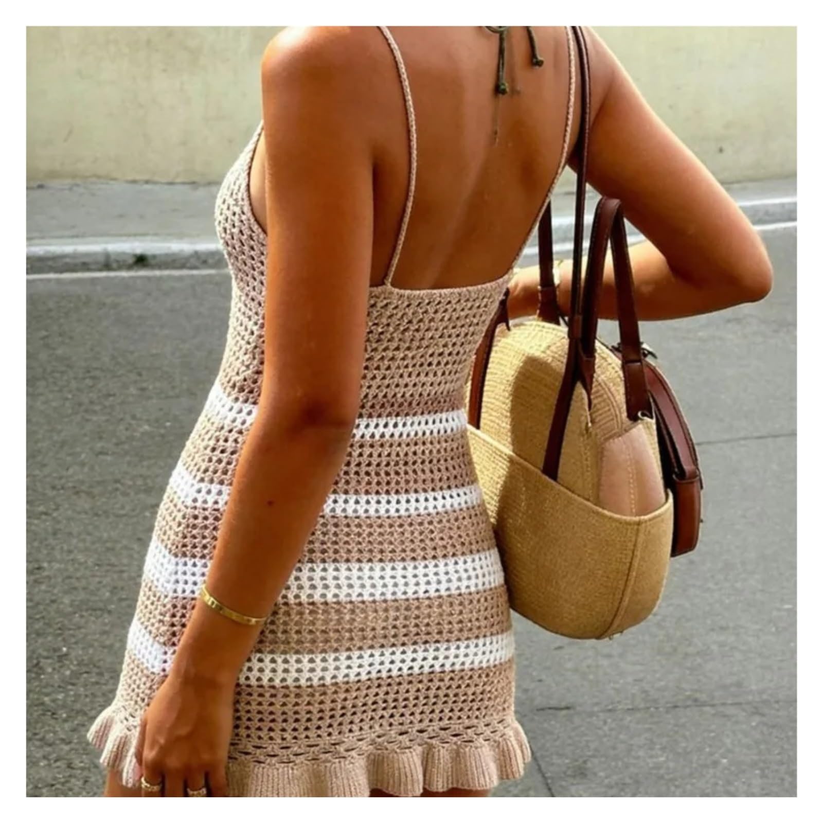 Vestido de Playa de Ganchillo Túnica de Punto Ganchillo con Cuello en V ahuecada, Pareo Playero sin Mangas, Mini Vestido Playa, Ropa for Mujer