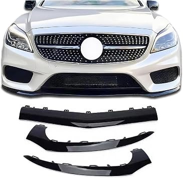 Front Bumper Chrome Trim Molding Compatible with Mercedes Benz CLS W218 C218 X218 450 550 3.0L 4.6L 5.5L 2015-2018 LeftA2188851574 RightA2188851674 CenterA2188851774 Glossy Black