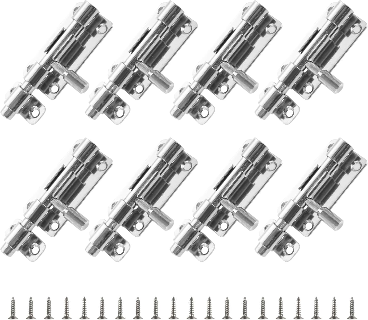 8 Pack Slide Bolt Gate Latch, 4" Stainless Steel Fence Door Latch, Heavy Duty Gate Lock Latch for Indoor & Outdoor Fence, Shed Door, PVC Fence, Barn, Black Finish