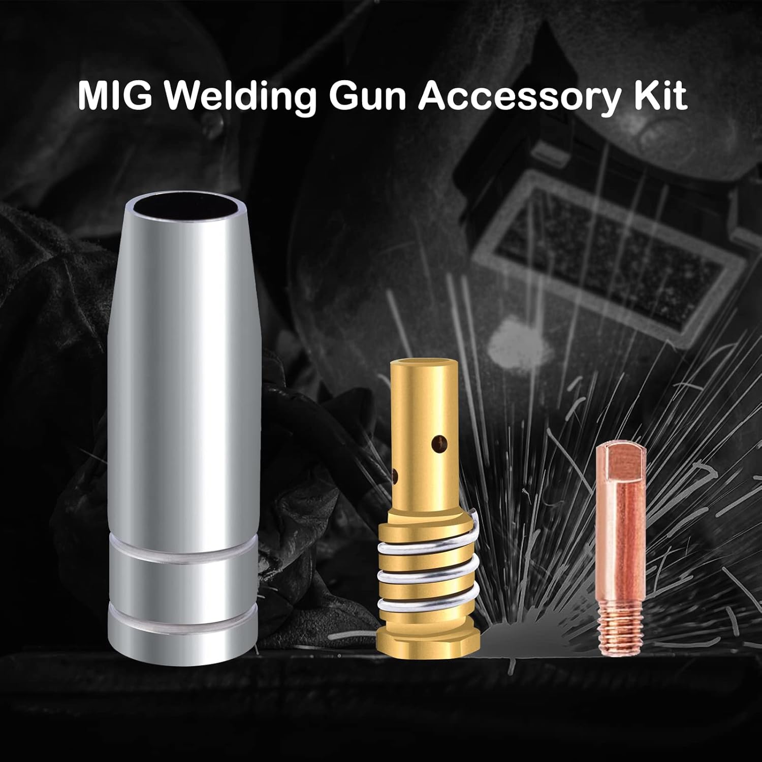 10pcs Welding Tips 0.030" + 2pcs Gas Nozzles + 2pcs Gas Diffuser, Mig Welding Gun Accessory Replacement Kit - - 