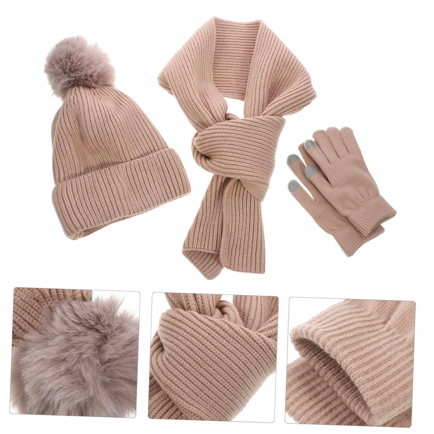 Mitones de Invierno para Mujer, Set 1 Pieza, Hilo de Lana, Caqui