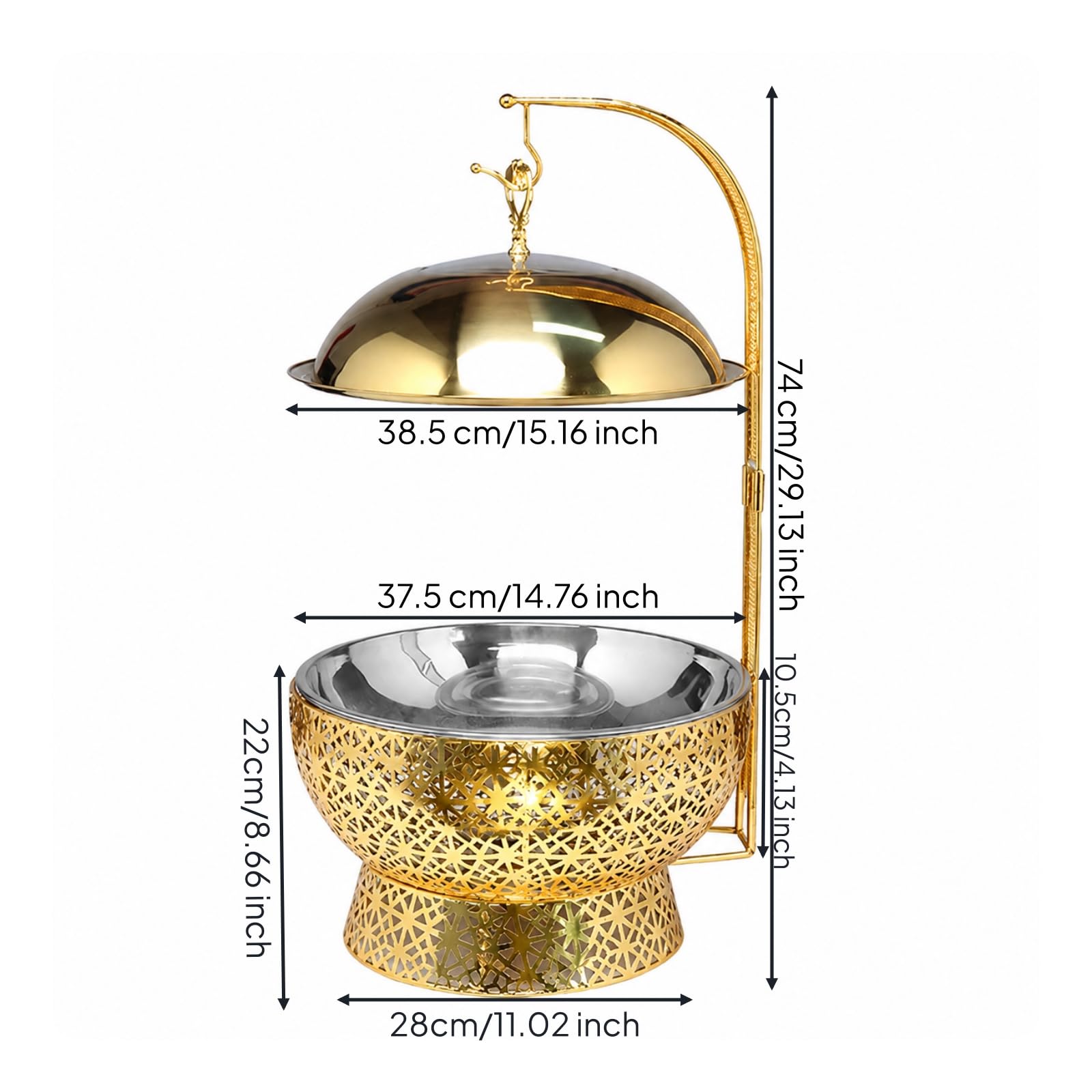 Amagogo Scaldavivande in Acciaio Inox da 8 L Elegante Scaldavivande con Base Decorativa e Telaio di Supporto Durevole Dish per Riunioni Familiari, Oro