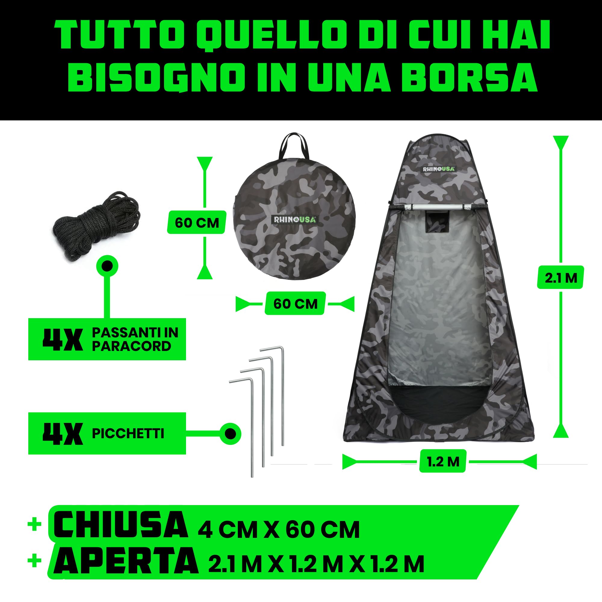 Rhino USA Tenda portatile pop up per cambiare privacy, doccia da campeggio all'aperto, toilette da campeggio, riparo dalla pioggia per spiaggia e campeggio, leggera e robusta, installazione istantanea