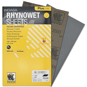 Indasa 50 PCS 5.5x9 Wet & Dry Rhynowet Sandpaper 1000 GRIT Half Sheets Silicon Carbide Abrasive for Auto, Wood, Metal, Paint & Coat Finishing Abrasive Sandpaper, Plusline