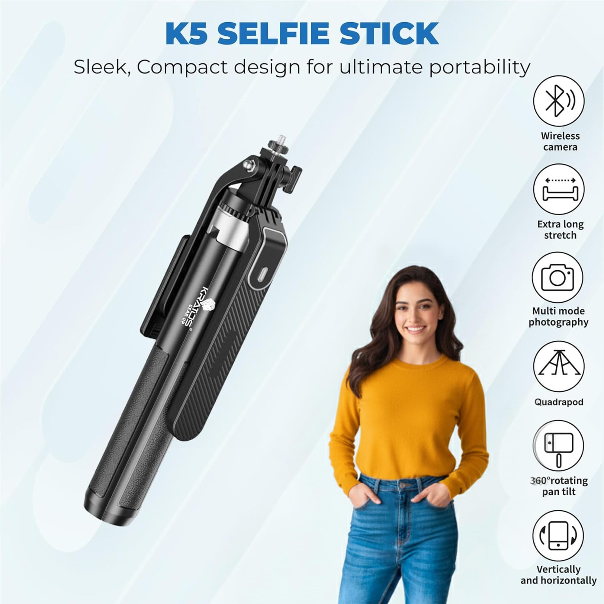 Kratos 65" Selfie Stick Tripod - Stable & Portable -2