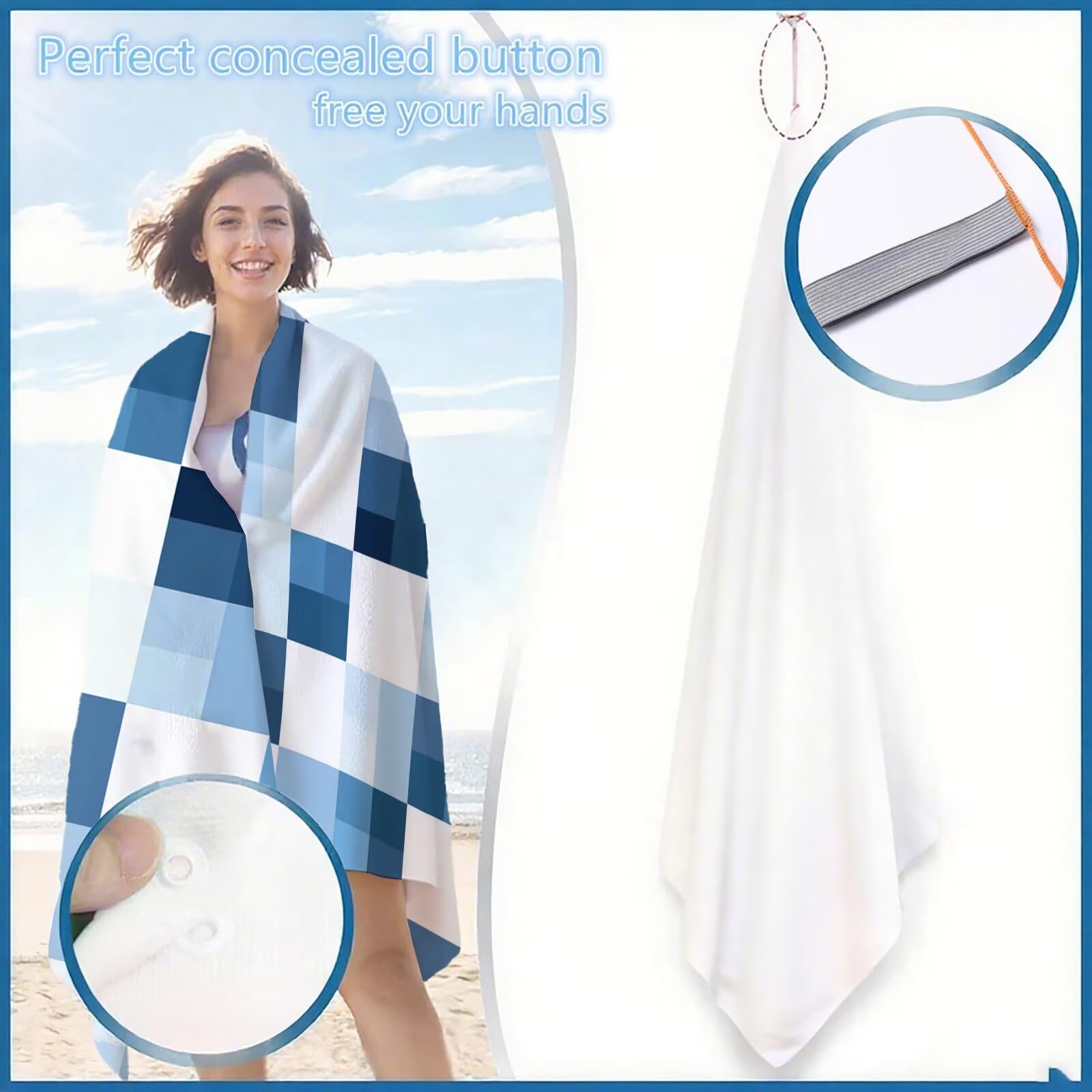 Ręcznik plażowy z mikrofibry 220 x 100 cm prześcieradło plażowe przeciw piaskowaniu ręcznik plażowy XXL niebieski ręcznik plażowy szybkoschnący, miękki i bardzo chłonny, szybkoschnący do podróży