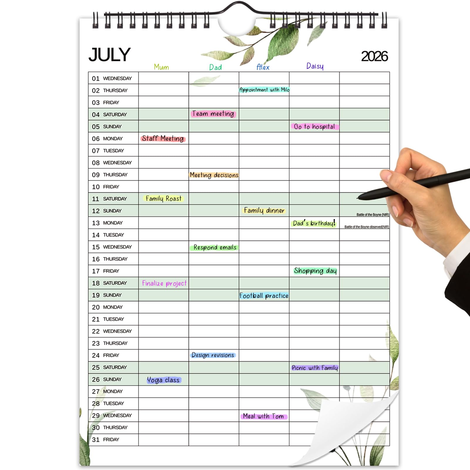 Family Calendar 2026-2027, A4 Wall Family Planner 5 Columns Layout from Jul.2026 - Dec.2027, Wall Calendar for Daily Scheduling & Work Organisation
