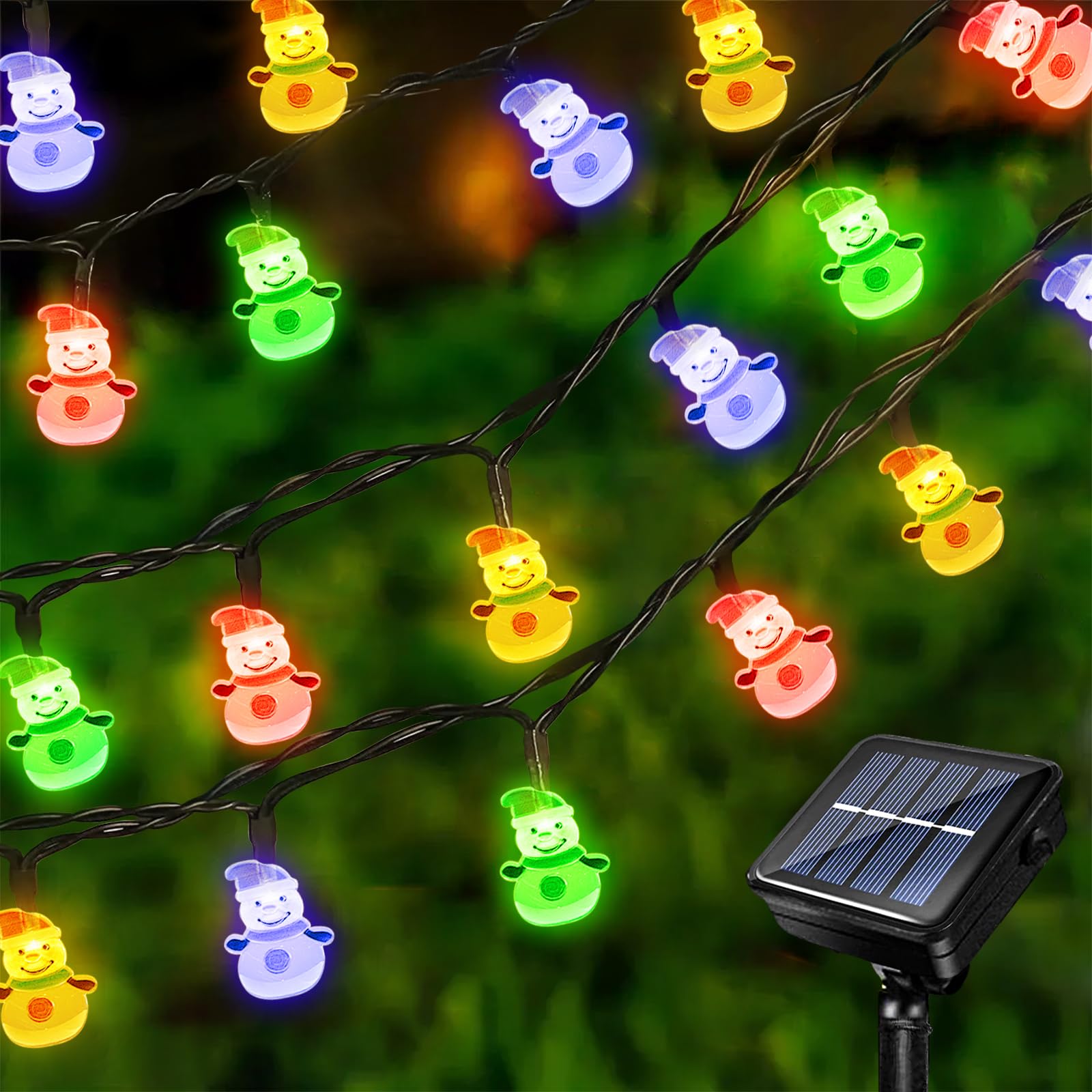 Acxilexy Guirnalda de Luces de Navidad Solar 7 M 50 LED Luces de Navidad Solar Luz LED en Forma de Muñeco de Nieve de Navidad Impermeable Guirnalda Luces Exterior para Arbol Patio Jardin
