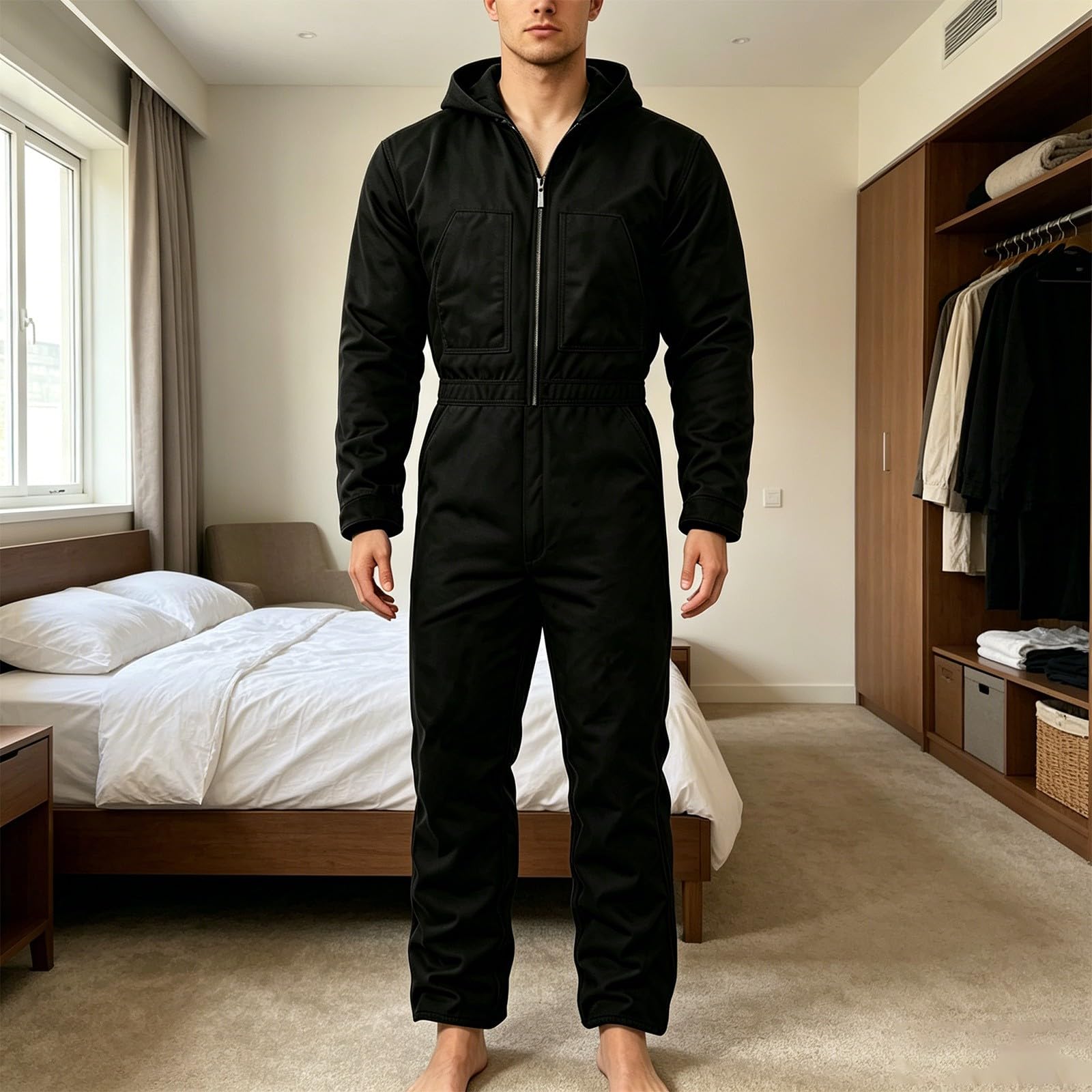 Tuta Sportiva Completa Uomo Due Pezzi Felpa Con Cappuccio Mezza Zip | Jogger Cargo Elastici in Vita Tessuto Resistente All’Usura Ideale per Allenamenti Casa Uscite Con Amici