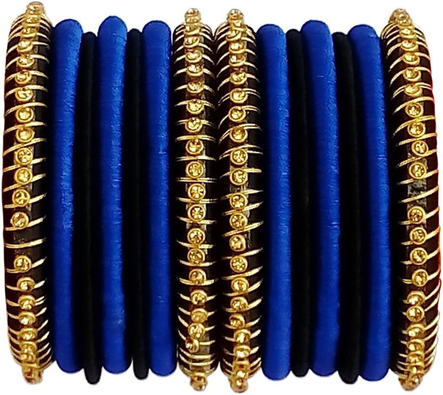 Eco Friendly Blue and Black Pure Silk Thread Bangles