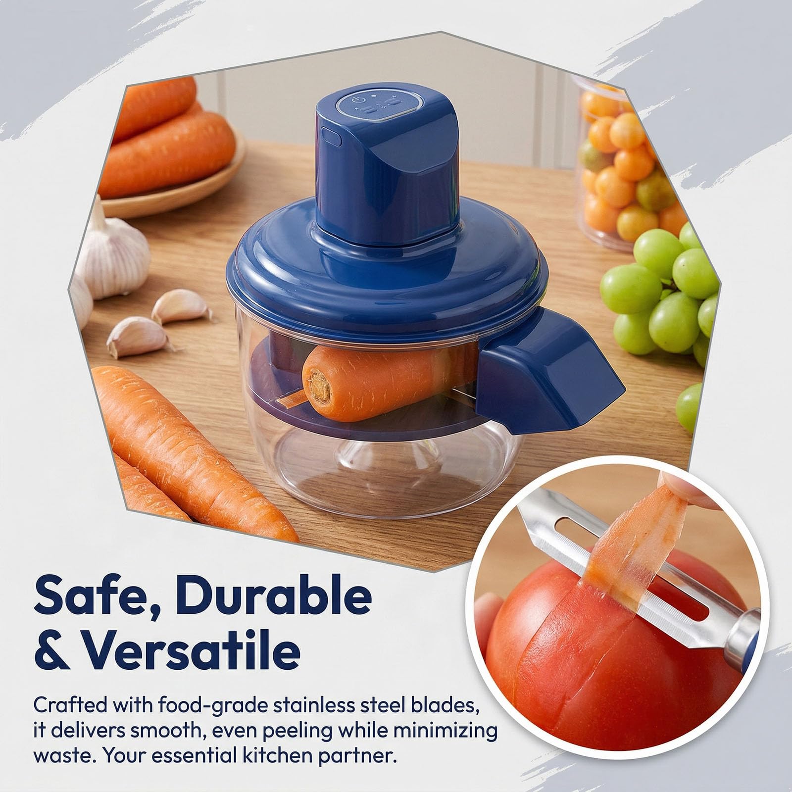 Peel Blitz - Pelador automático de frutas y verduras, pelador eléctrico de patatas y máquina peladora de ajo, máquina inalámbrica recargable para preparación de cocina
