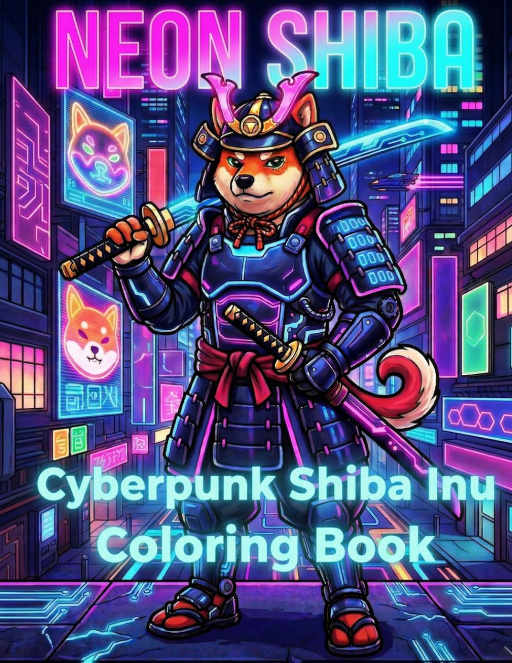 NEON SHIBA　Cyberpunk Shiba Inu　Coloring Book: Bold & Easy for beginners / Detailed designs for advanced users / Unique cyberpunk Shiba art / Relaxing ... / Intricate designs for advanced colorists