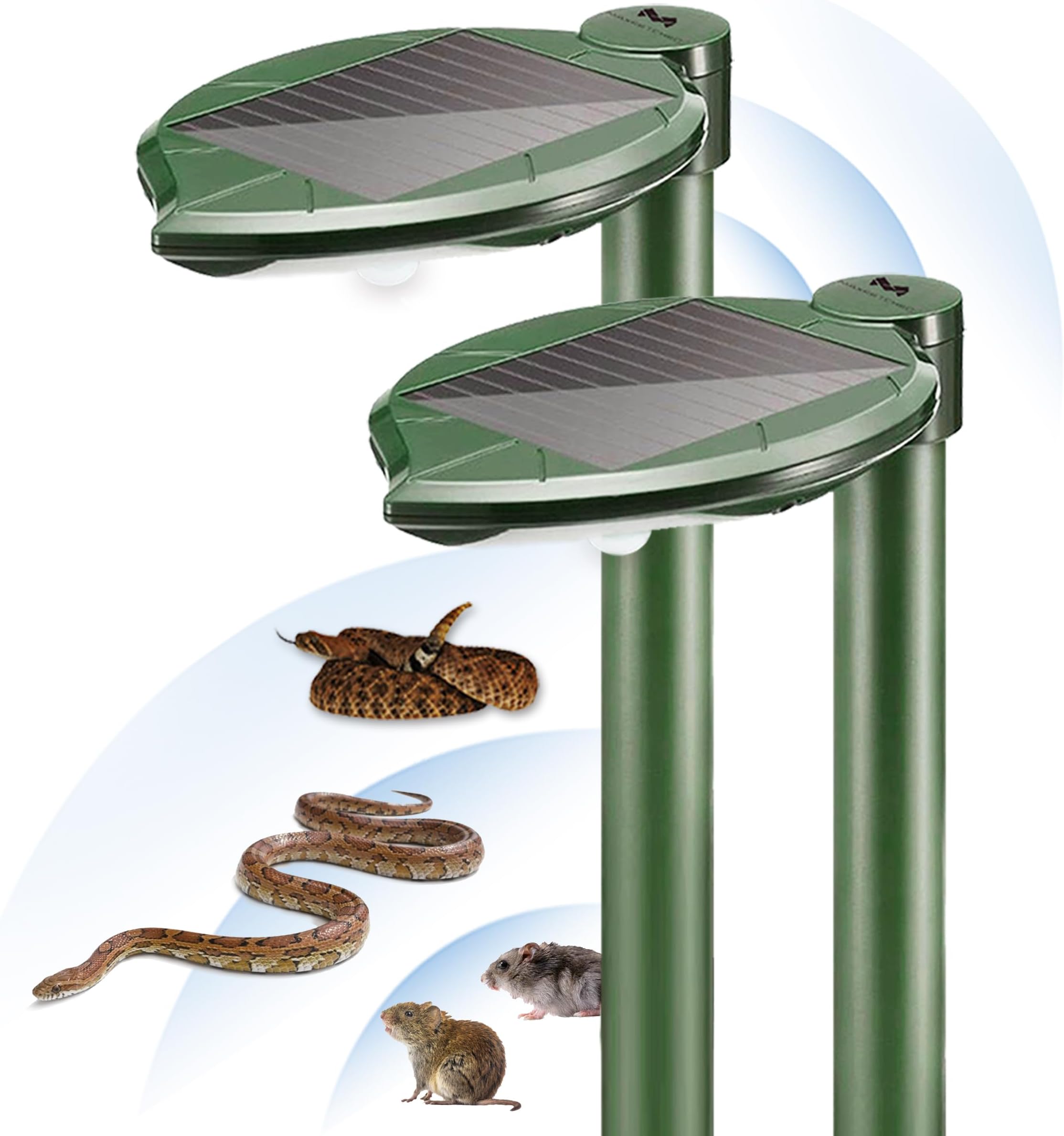 Solar Snake Repellent Ultrasonic Outdoor with LED Light, Sonic Mole Repeller Solar-Powered, Snake Mole Vole Gopher Away for Lawn Yard 2PK