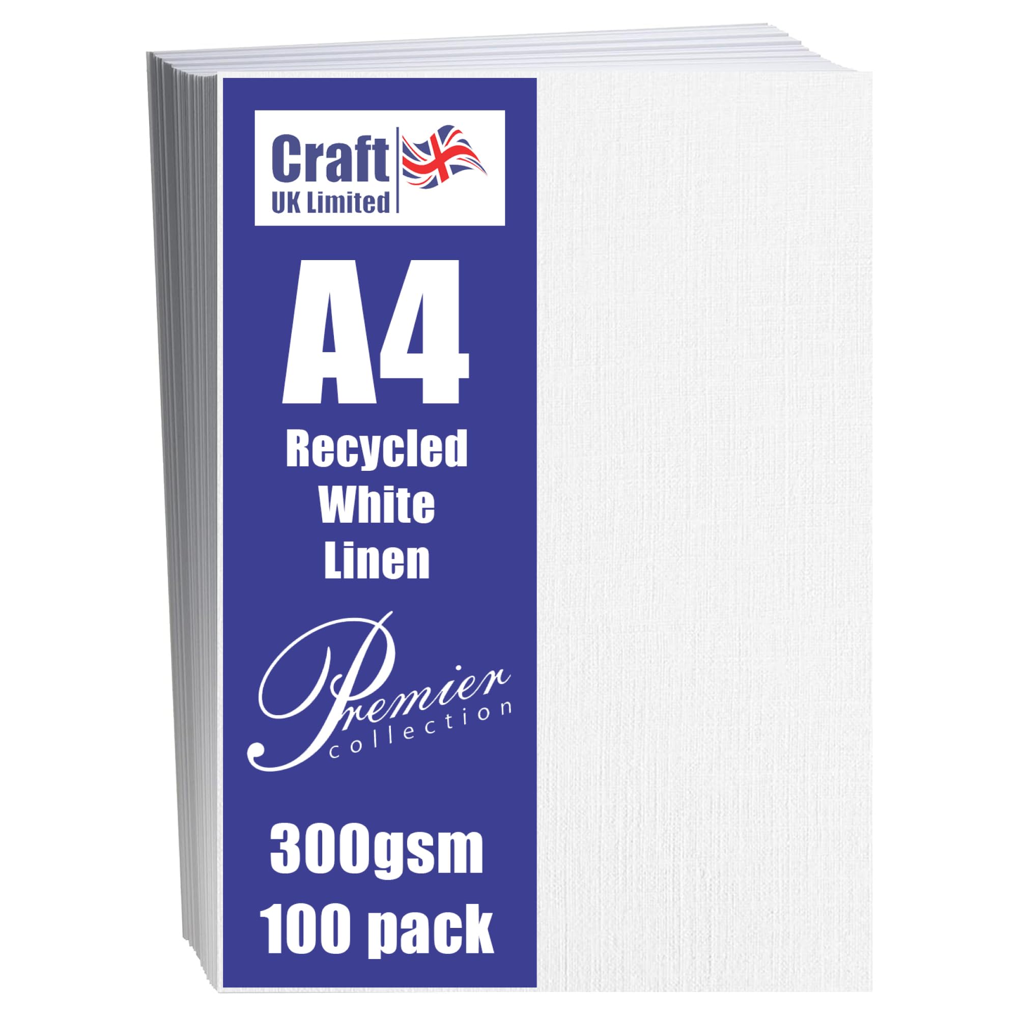 W123 White Recycled Linen Card 300 gsm - 100 Sheets, A4