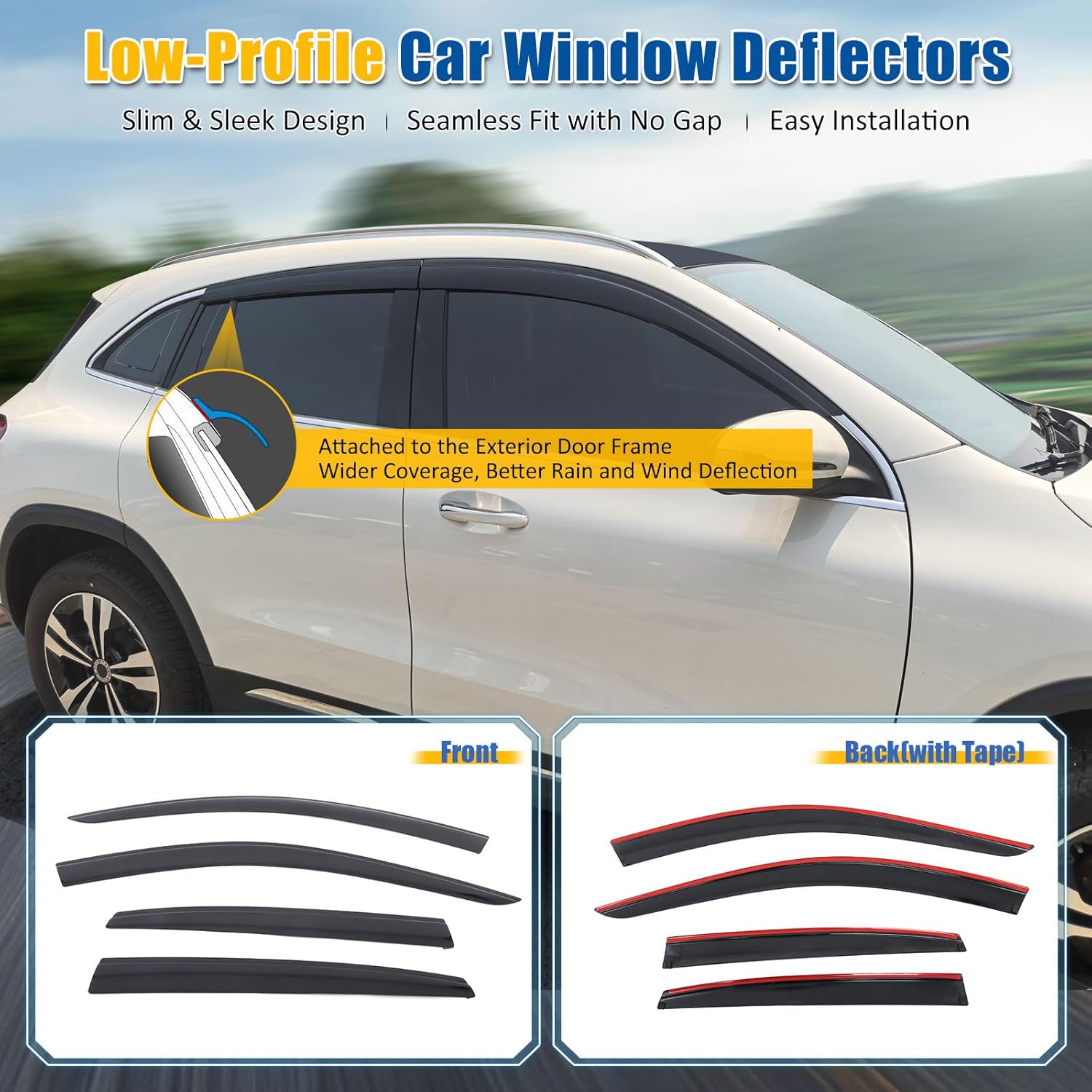 FREEMOTOR802 Low-Profile Window Deflectors Fits 2022-2025 Acura MDX | Tape-on Mount Rain Guards Side Window Visors Wind Deflectors Dark Tinted Acrylic 4-Piece