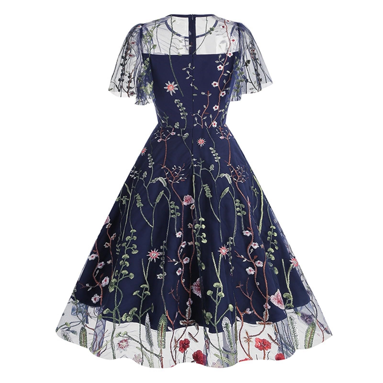 Generisch Vestidos Mujer Verano Lino Elegante Vestidos Mujer Color Sólido Vestido de Verano Ruched Manga 3/4 Vestido Camisero Vestido de Volantes Vestidos de Mujer Adecuado Para El Hogar Y El Tiempo