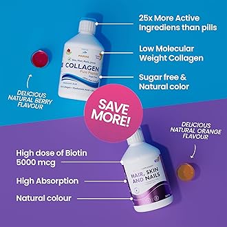 Swedish Nutra - Hydrolyzed Marine Collagen & Hair, Skin & Nails Liquid Supplements - 2 x 500 ml | Peptide, Vitamins, Collagen, Biotin, MSM, Hyaluronic Acid & CoQ10 | High Absorption & Natural Flavour