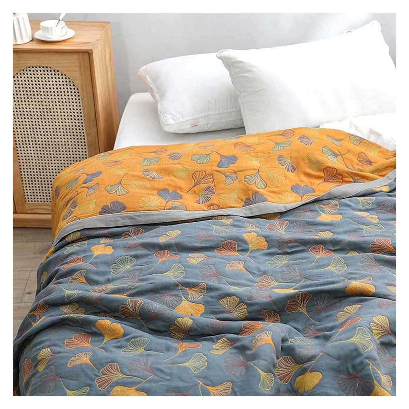 Ginkgo-Blattmuster, Baumwolle, wendbar, Ginkgo-Steppdecke, atmungsaktive Decke für jede Jahreszeit, leichte Couchdecke