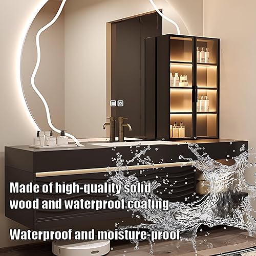 Miniatura 6 de Tocador de baño montado en la pared con lavabo  Juego de armario de tocador de baño flotante con espejo LED antivaho y luz con sensor (blanco, 40