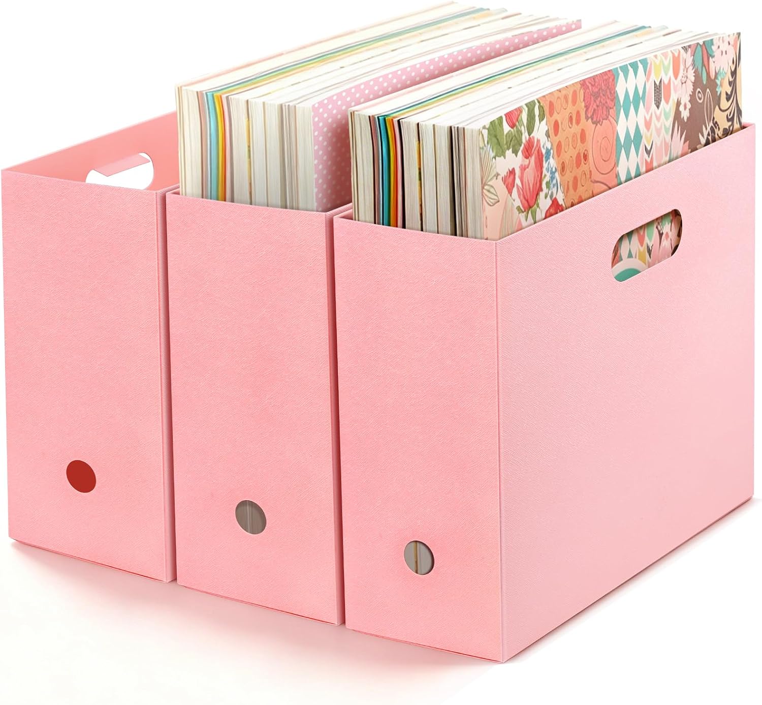 Foldable Scrapbook Paper Holder, 12x12 Scrapbook Paper Storage, Plastic File Organizer, Pink, 3 Pack
