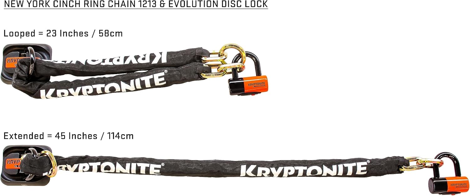 Kryptonite New York 1213 Cinch Ring Bike Chain Lock, 4.2 Feet Long Heavy Duty Anti-Theft Sold Secure Gold Bicycle Chain Lock and Keys for Ultimate Security E-Bike, Motorcycle, Scoote