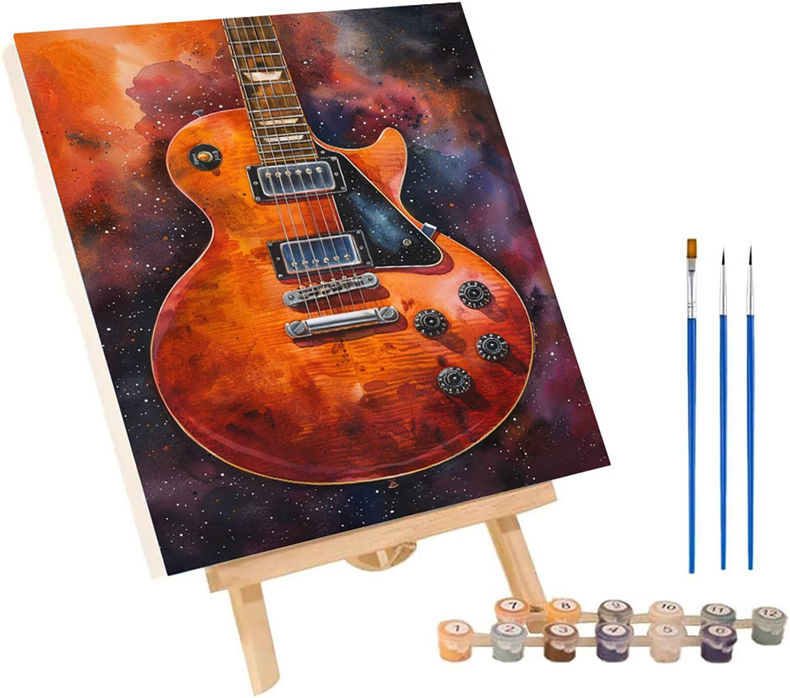 Malowanie gitarą dla dorosłych, malowanie według numerów dla dorosłych gwiaździste niebo, DIY kreatywne hobby dla dorosłych, malowanie według numerów dla dorosłych pędzlami i akrylem, dekoracja domu
