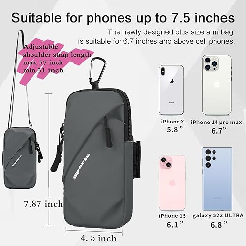 Miniatura 5 de Brazalete para teléfono celular, soporte para teléfono celular, funda de hombro, bolsa cruzada (gris)