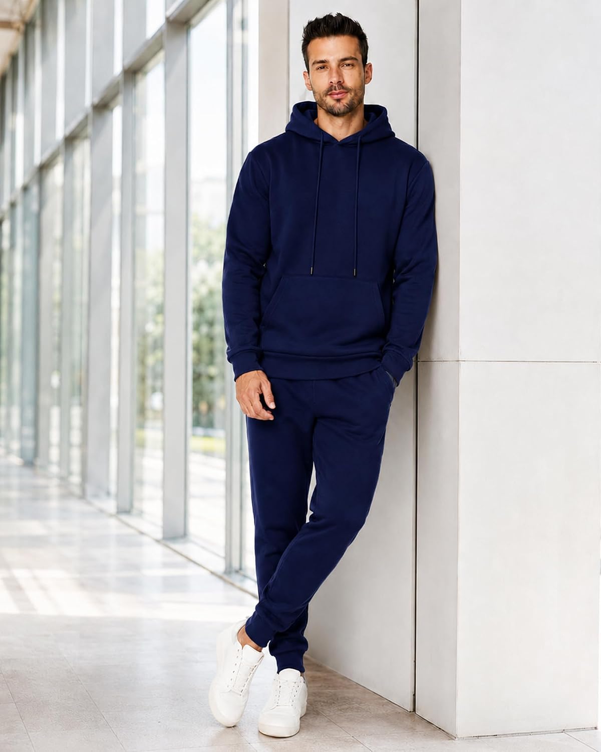 Mens 2 Piece Sweatsuit Fleece Tracksuit Hoodie Jogger Set