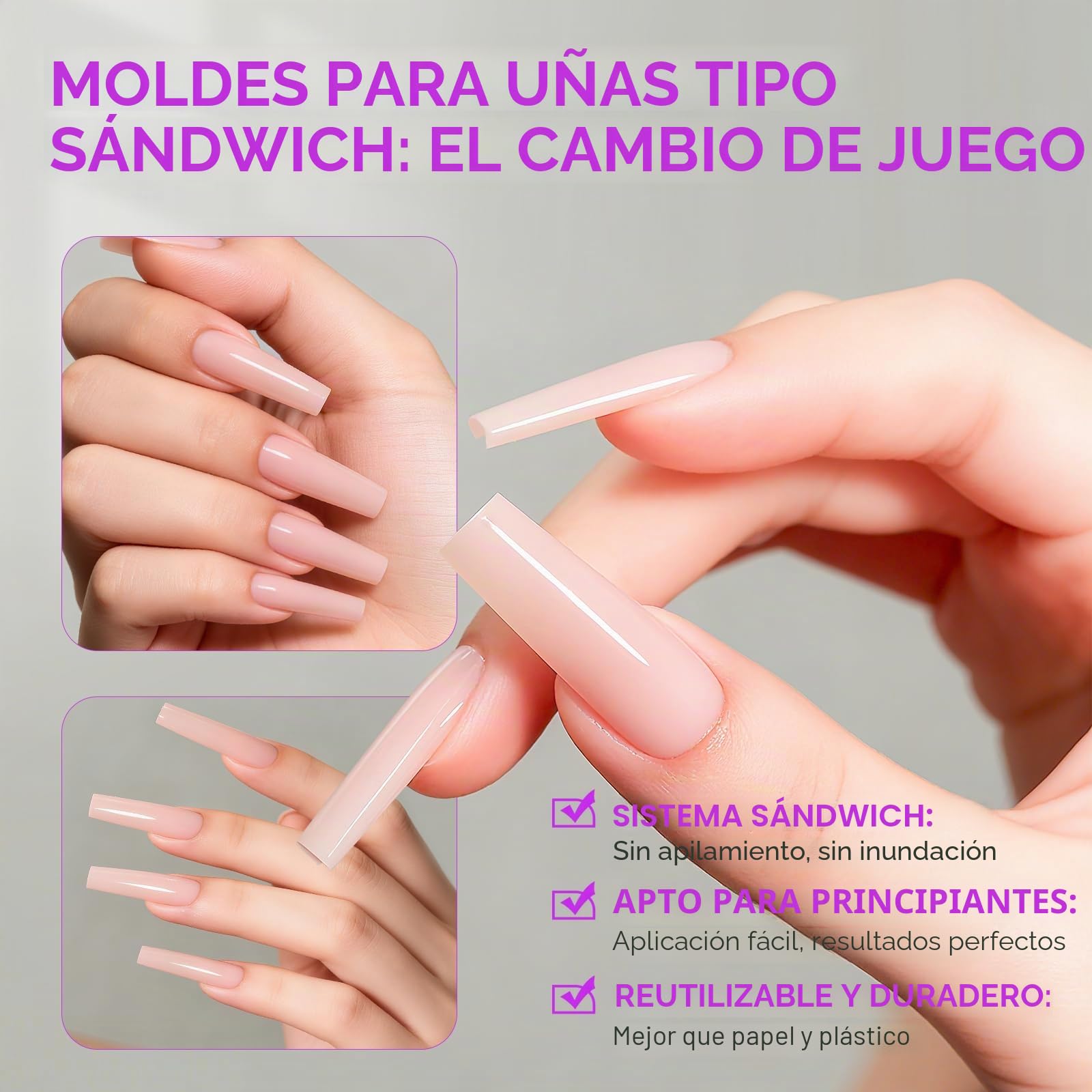 Gelike ec Formas de uñas dobles profesionales para gel constructor: diseño sándwich formas de uñas 240 piezas 15 tamaños - Para extensiones de gel impecables - Fácil para bricolaje y salón - Bailarina