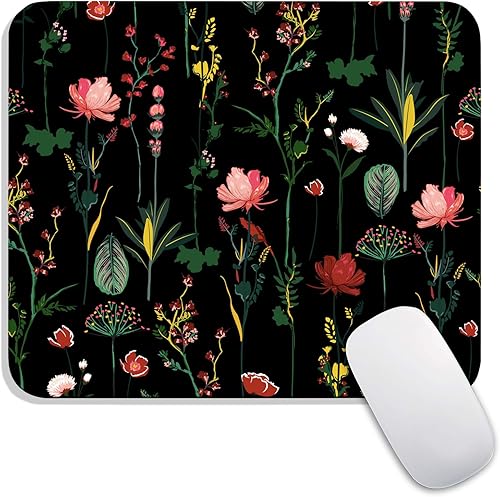 Alfombrilla de mouse cuadrada con flores botánicas florecientes, diseño personalizado de alta calidad, alfombrilla de mouse lavable con tela de