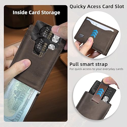 Miniatura 3 de ECOZATU Slim Minimalist Wallet for Men-RFID Blocking Slim Leather Wallets for Men Mens Wallet Bifold Front Pocket with Metal Money Clip, ID Window &