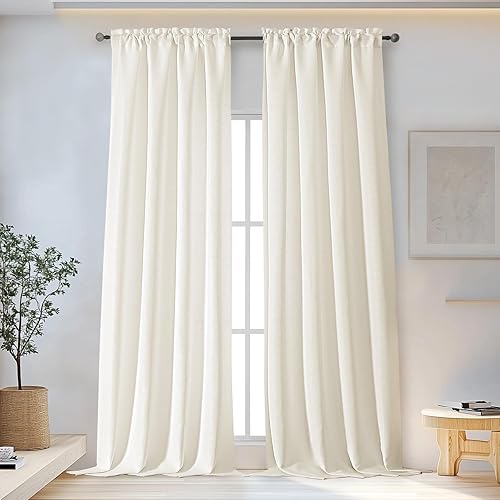 Miniatura 29 de OWENIE Bob Linen Cortinas de Lino de 96 Pulgadas Extra Largas Juego de 2 Paneles para Sala de Estar Dormitorio, Filtrado de Luz Cortinas de Ventana