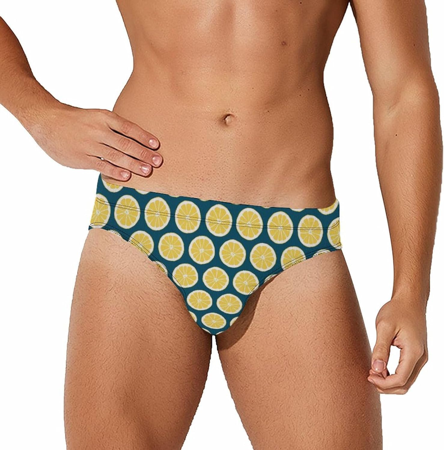 Melbrakin Men's As Pic Lemon Patterns Funny Swim Briefs For Bikini Swimsuit Low Rise Short Surfing Briefs Swimwear