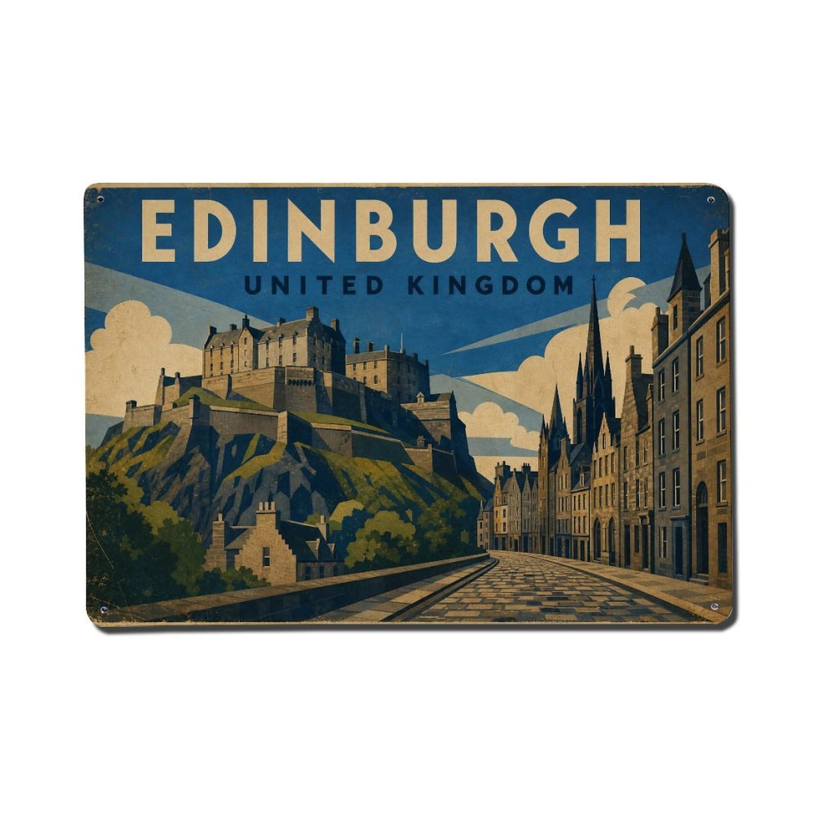 Retro Travel United Kingdom Edinburgh Metal Tin Sign Plaque Wall Decor for Cafe, Club Bar, Office, Garden Metal Poster 8x12Inch