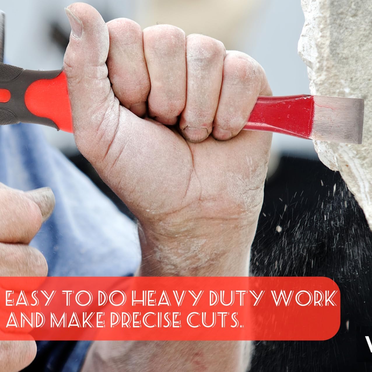 Cabilock Masonry Chisel Set Concrete Edger Tool Chrome Vanadium Flat Pointed Head Heavy Duty Chisel for Demolition Carving Construction