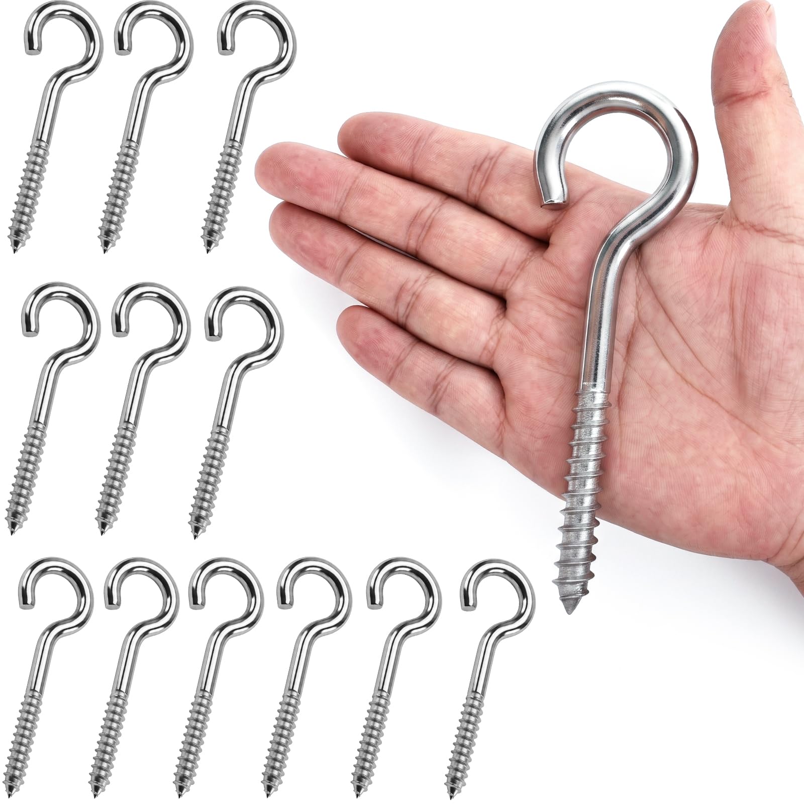 4er-Pack 5-Zoll-Augenschrauben M1 Schraubhaken, 304 Edelstahl-Schraubhaken, Metalldecken-Haken für die Aufhängung von Pflanzen, Yoga, Lichtanlagen, Innen- und Außenbereich (12, M8-5inch)