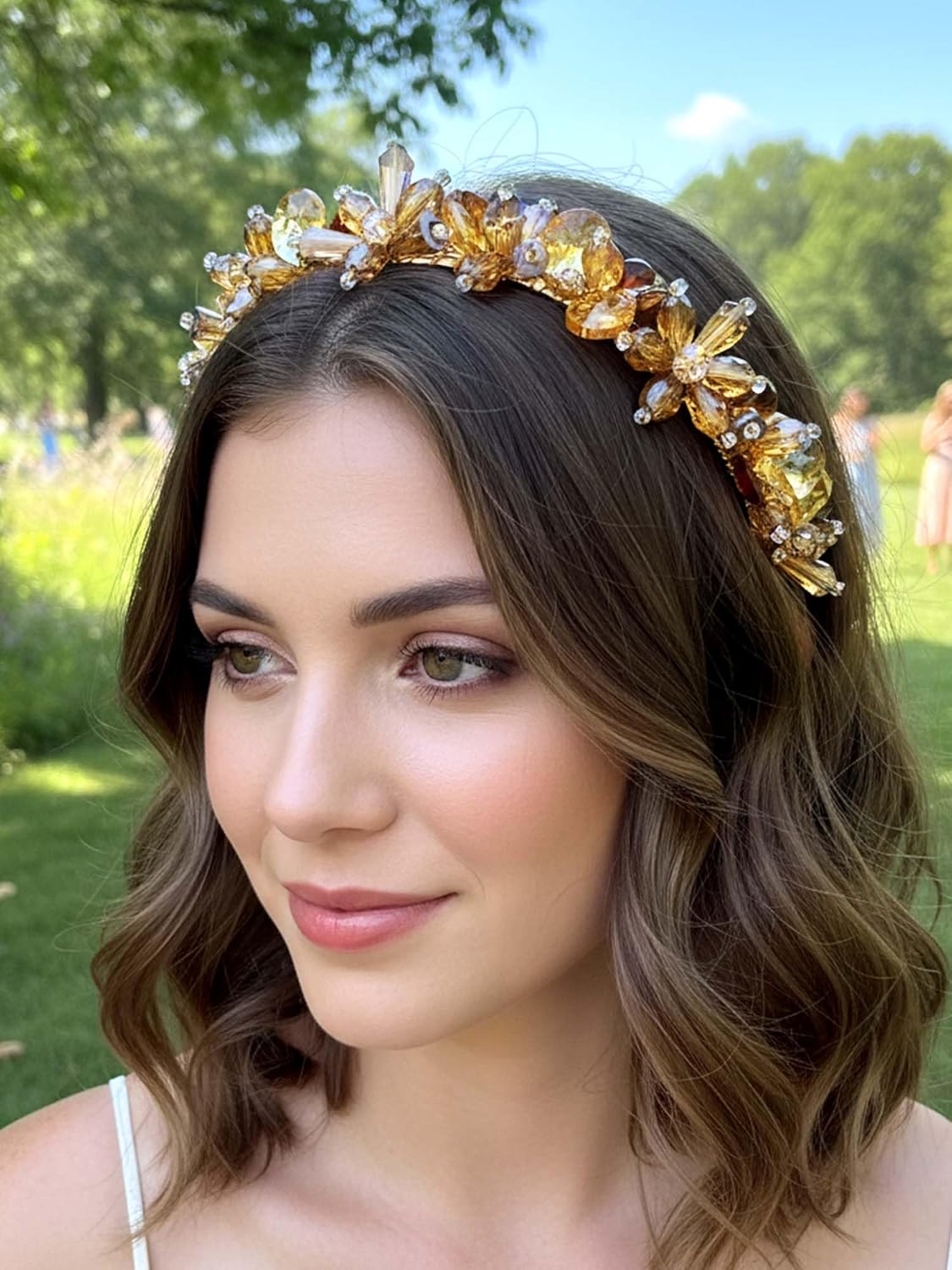 Formery Yellow Crystals Headband Gold Sparkle Crystal Hair Band Party Prom Wedding Floral Beads Headpiece Accessories for Women - Image 3