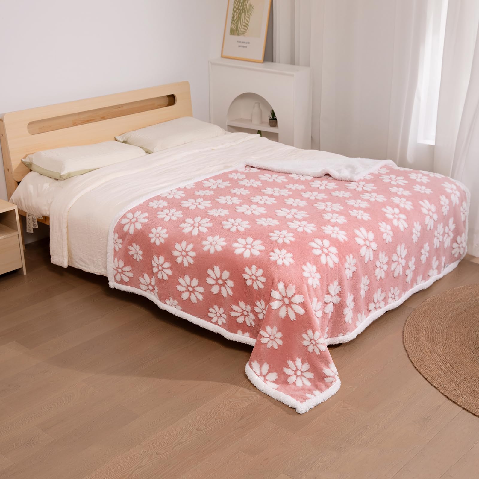 Yaning Waterproof Blanket for Dog Cat or Adult, Cute 3D Textured Flower Dog Blanket for Bed Couch Sofa, Soft Liquid Pee Proof Pet Furniture Protector, 60"x80", Pink