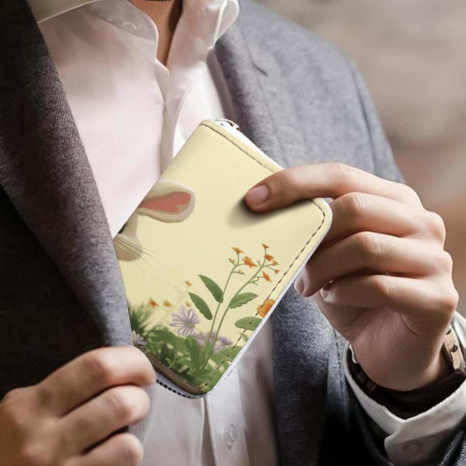 Cute Bunny Card Holder RFID Blocking,Credit Card Wallet for Women And Men,Card Case Organizer Bag with Zipper