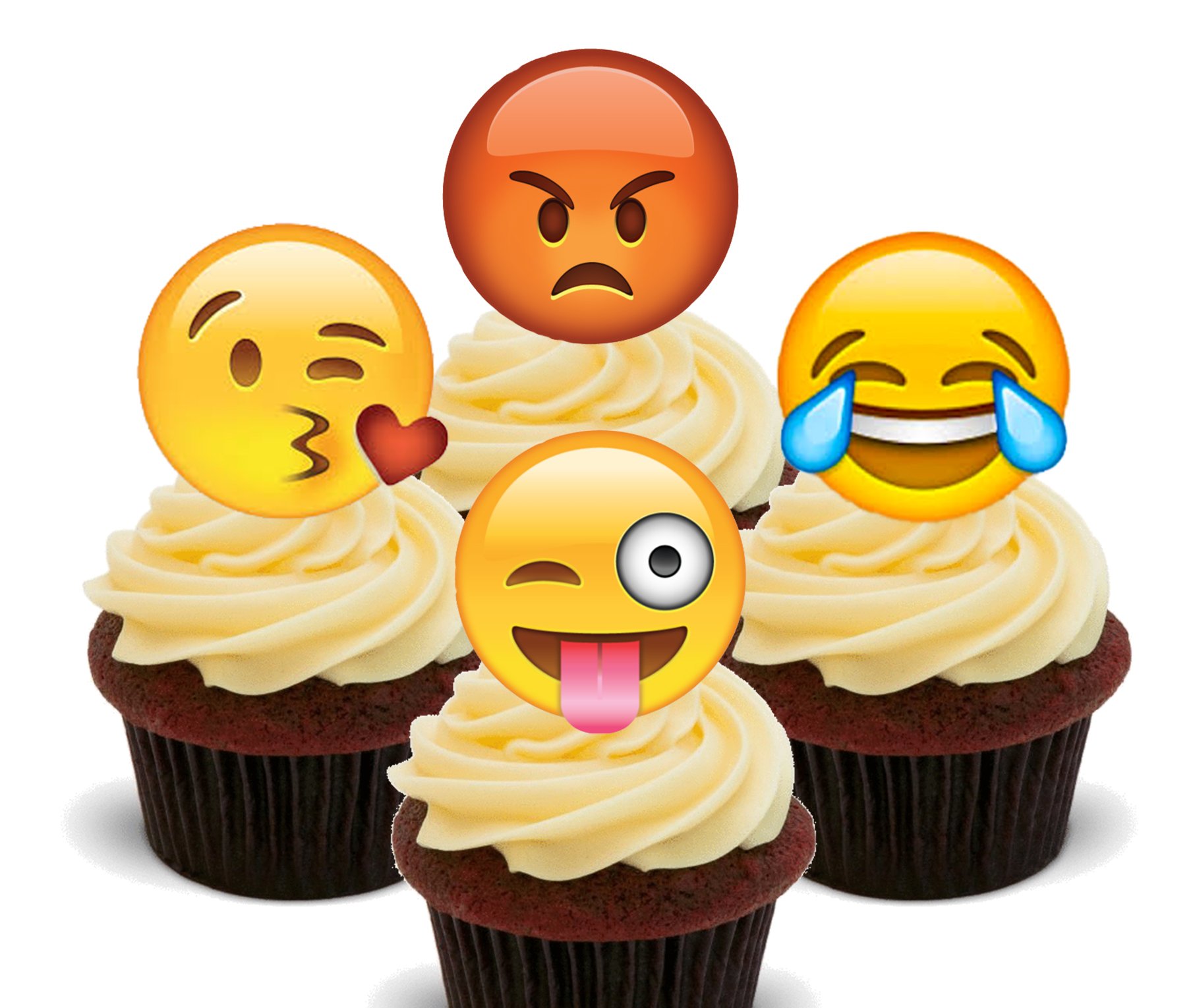 Made4you Vibrant Colors Emoji/Smiley Faces Edible Cupcake Toppers - Stand-Up Wafer Cake Decorations (Pack Of 12)