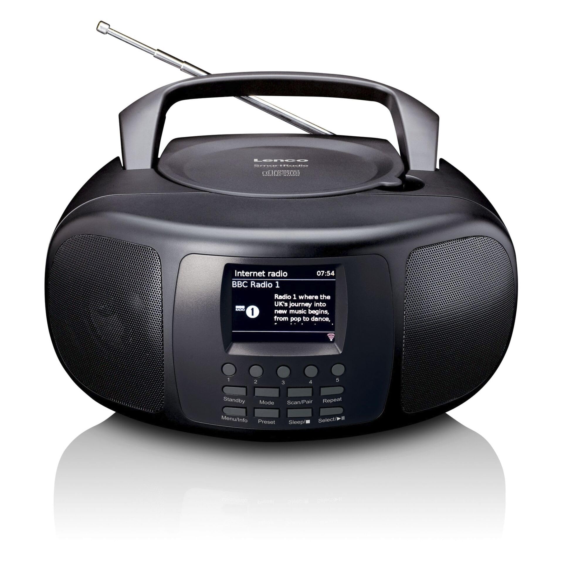 Lenco SCD-6000 Radio Internet portatile con DAB+/FM, Bluetooth, lettore CD e display a colori TFT LCD da 2,4 pollici, WLAN a doppia banda, suono stereo - nero