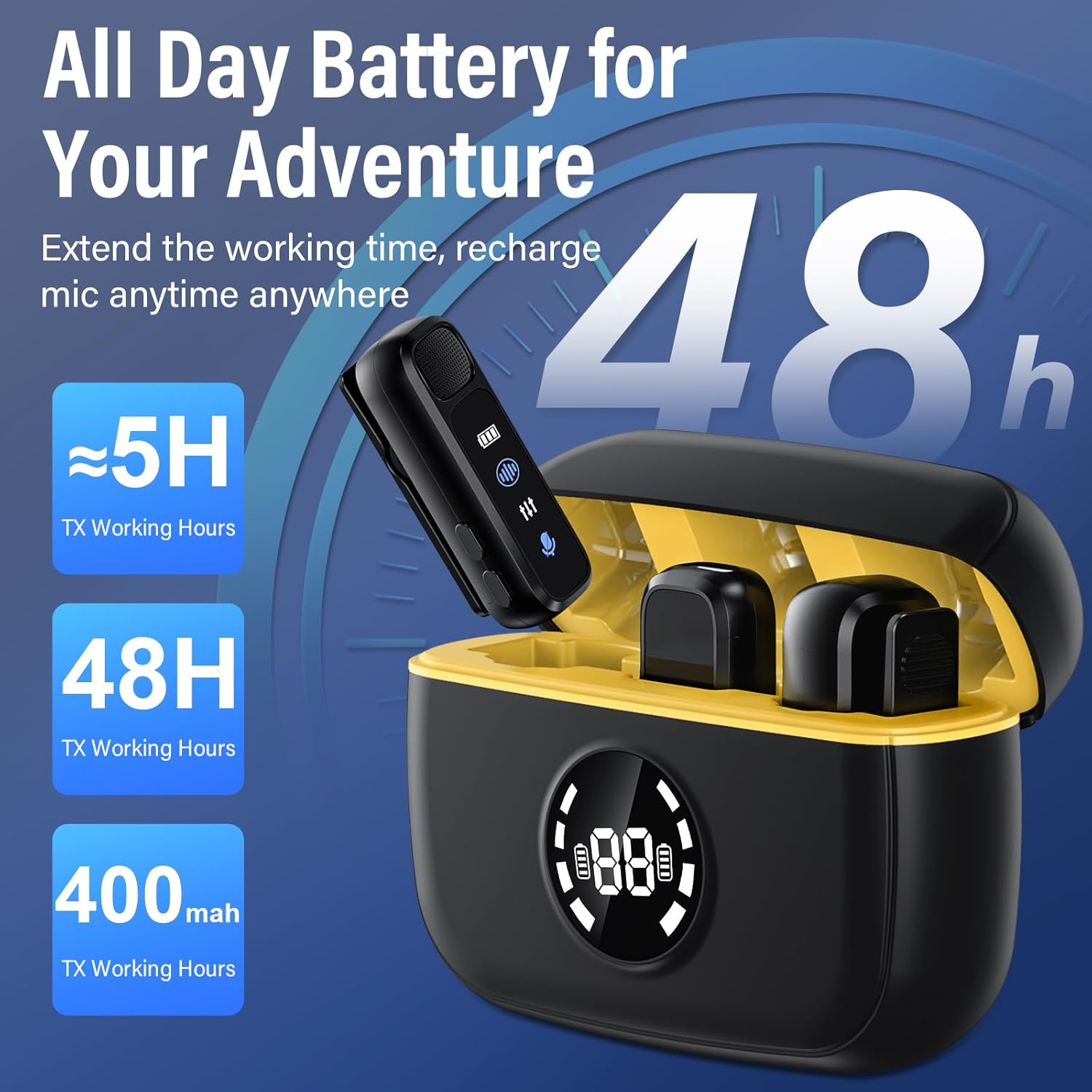 3 in 1 Wireless Lavalier Microphone for Android/Tablets/PC Intelligent Noise Cancelling with Charging Case Dual Microphones 20 H Battery Life, Mini Microphone for Video Recording Podcast-Black