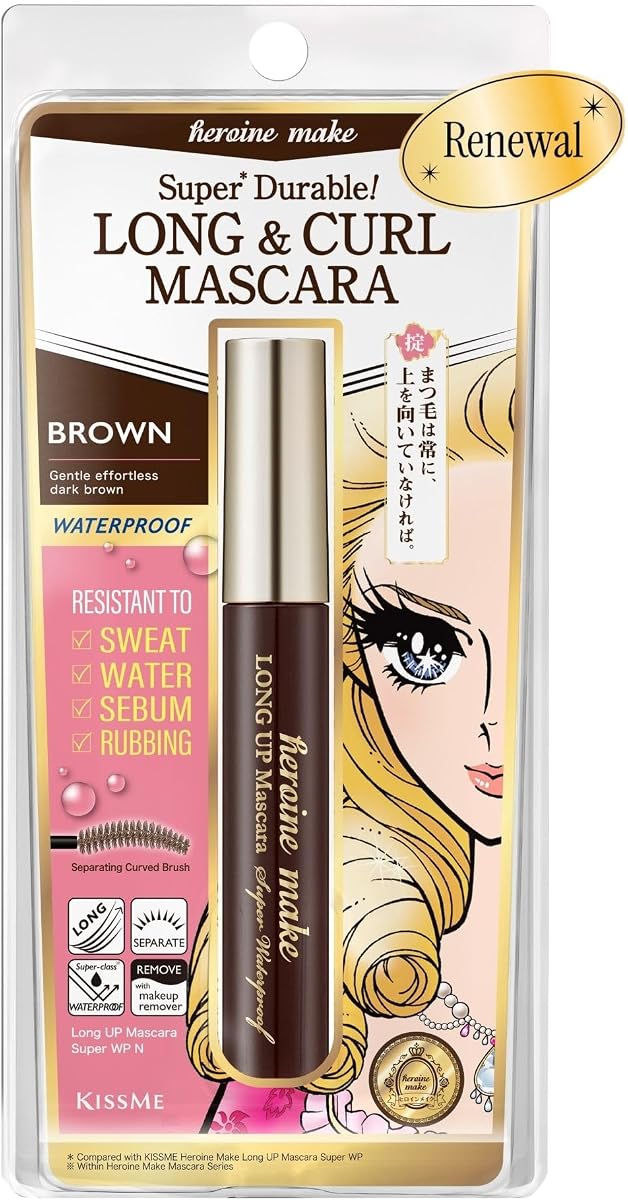 Heroine Make by KissMe Waterproof Mascara New Brown | Volumizing, Lengthening & Smudge-Proof Formula | Waterproof Mascara for Long-Lasting Curl & Volume | Made in Japan