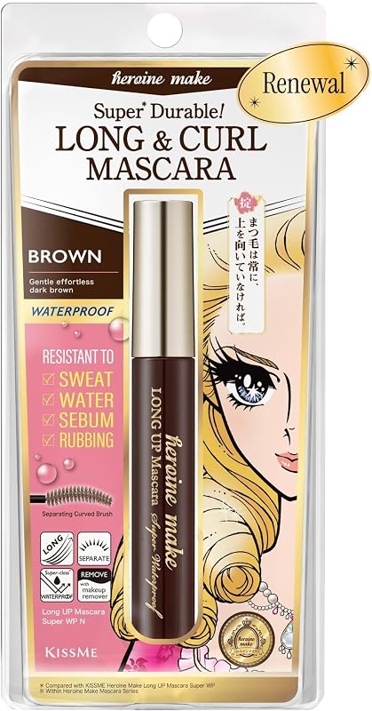 Heroine Make by KissMe Waterproof Mascara New Brown | Volumizing, Lengthening & Smudge-Proof Formula | Waterproof Mascara for Long-Lasting Curl & Volume | Made in Japan