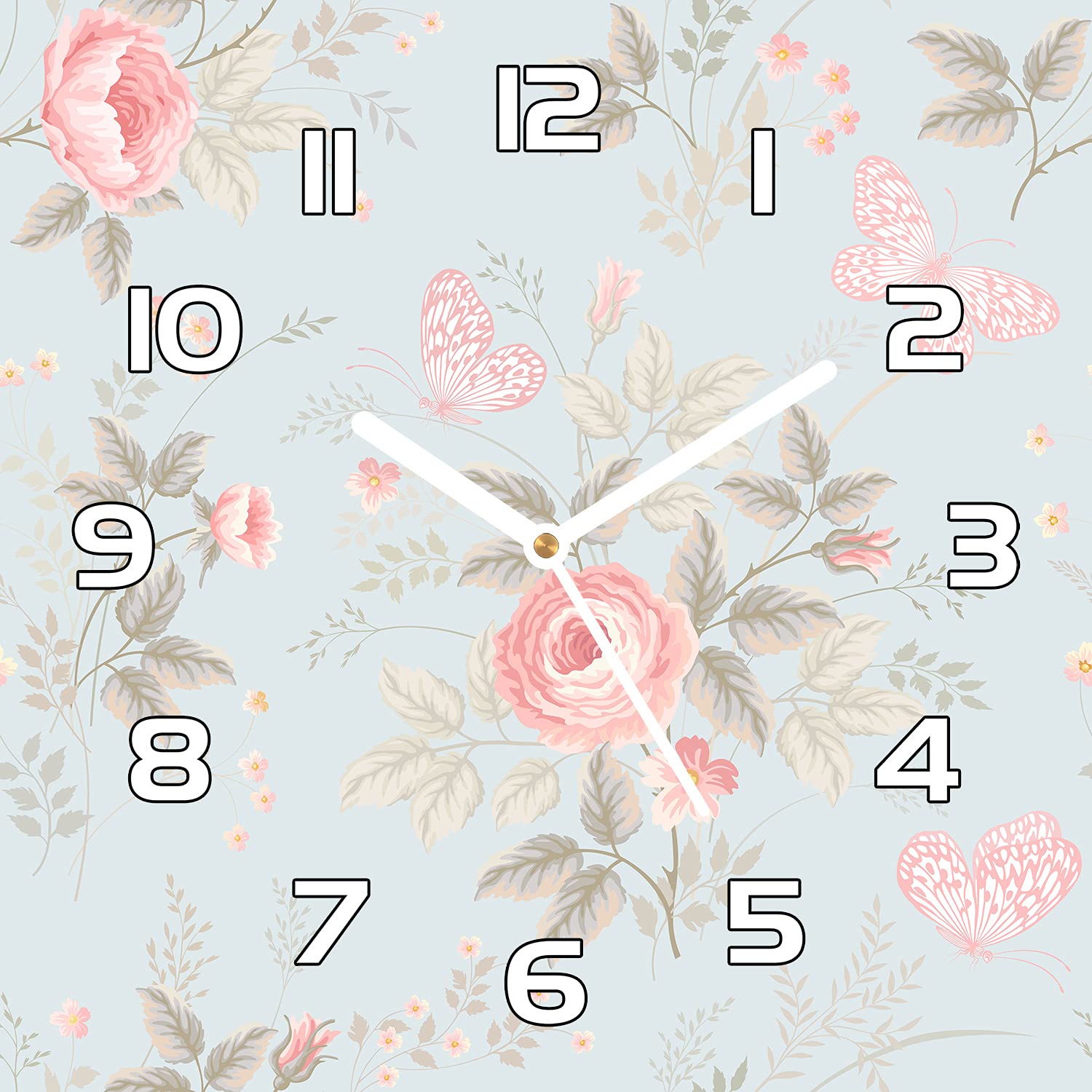 Horloge en verre 30x30 cm Coloray avec aiguilles blanches motif roses