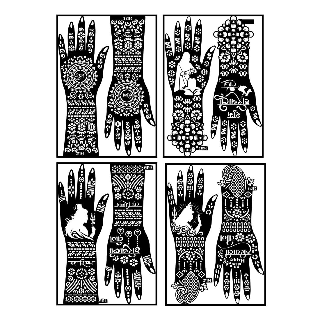 Lord Shiva & Louts Pattern Teej Mehndi Stencil Sticker For Festival Decor-image-28
