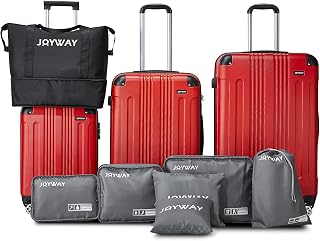 3 piece luggage sets hardshell Lightweight suitcase with spinner wheels tsa lock,carry on travel bag sets for women 24inch,28inch,Travel(red)