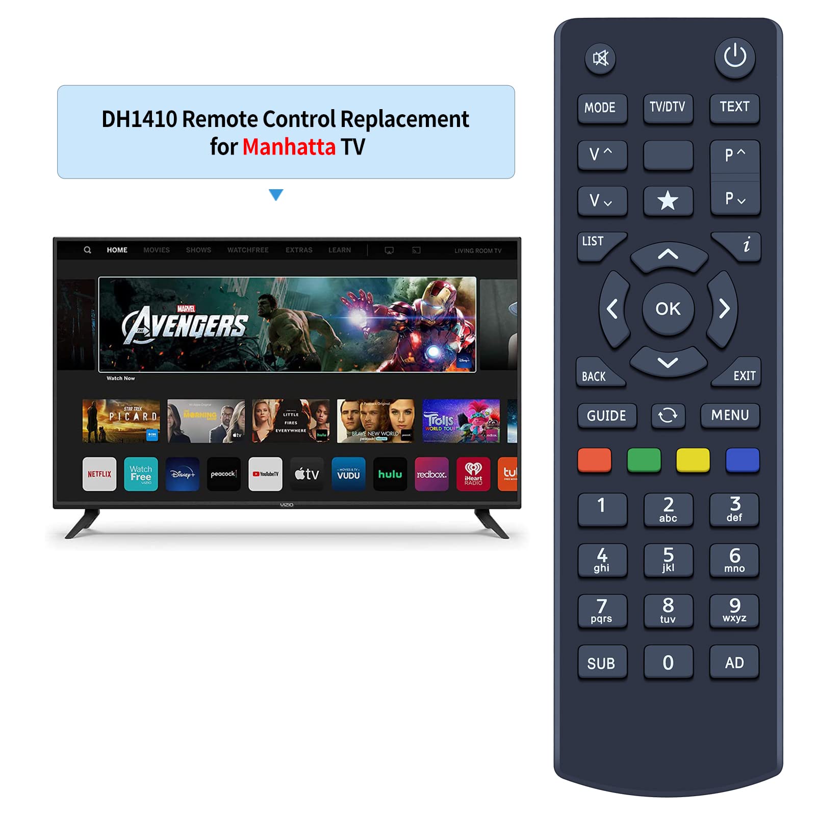 GOUYESHO Remote Control for Manhattan Freeview Freesat Plaza HD Box 2-DH1410-MTT DH1410 HD-T2 HD-S2 HDT2 HDS2 - Image 2