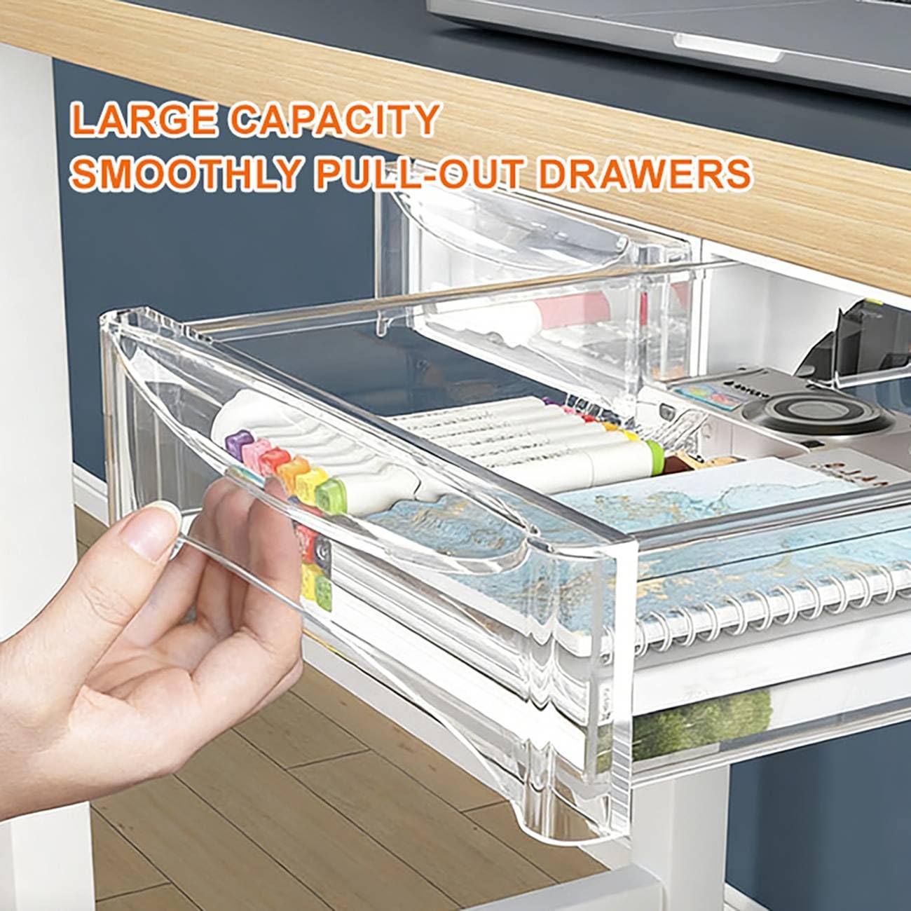 Cassetto sotto Scrivania [3 Pezzi] Cassetto Segreto Multiuso in Plastica con Supporto Autoadesivo per Scrivania, Ufficio, Cassetti Scrivania Portaoggetti Transparent,3PCS