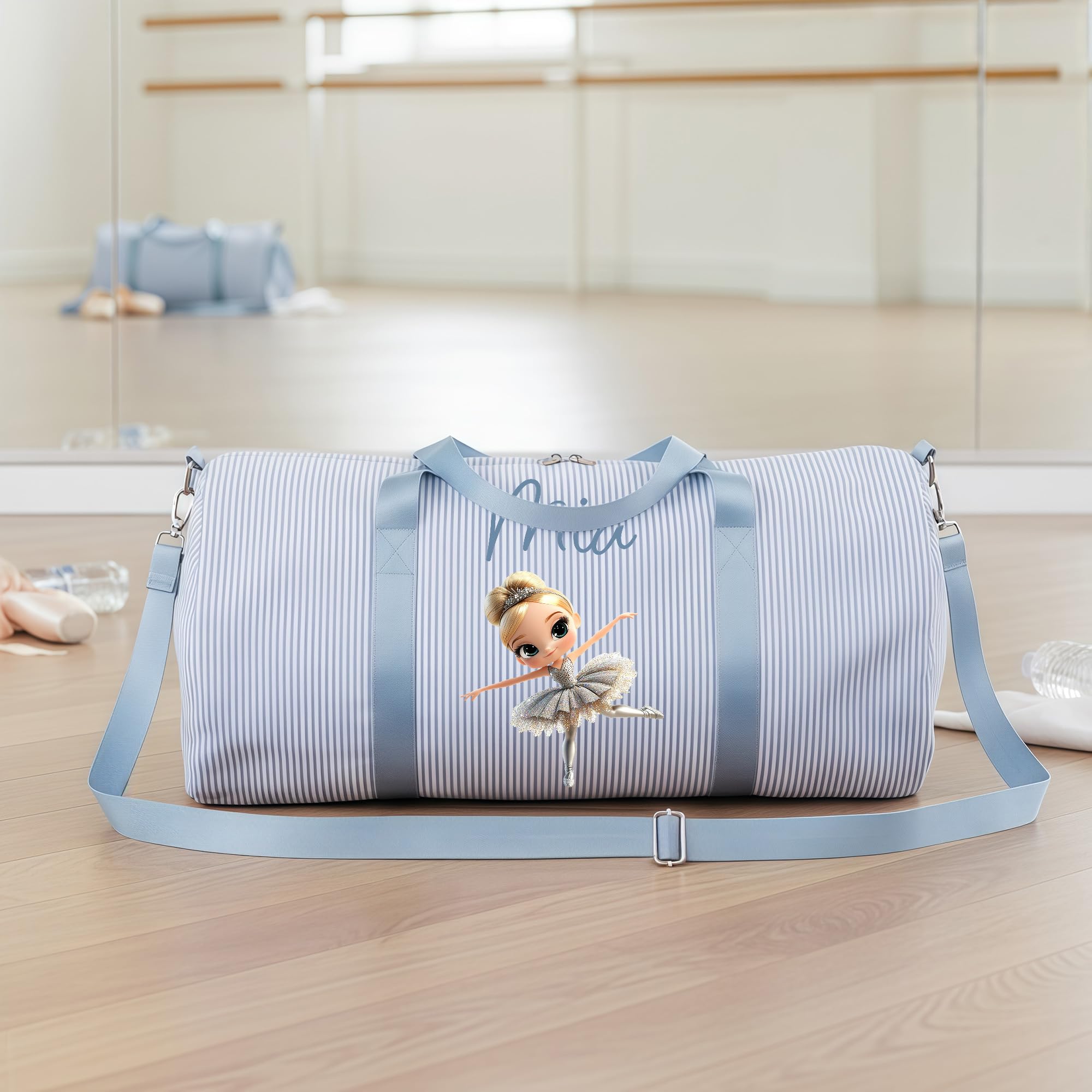Borsa personalizzata per danza classica per bambine Borsa da viaggio a righe in seersucker con tracolla Borsa da palestra rosa Borsa sportiva per bambini Regalo perfetto per la danza 23cm × 23cm× 46cm